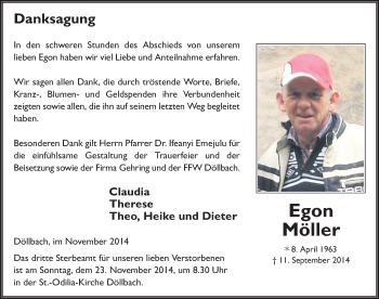 Traueranzeige von Egon Möller 