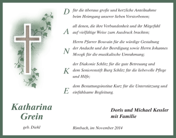 Traueranzeige von Katharina Grein 
