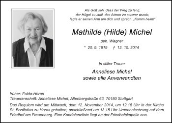 Traueranzeige von Mathilde Michel 