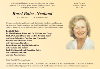 Traueranzeige von Rosel Baier-Neuland 