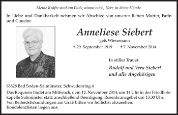 Traueranzeige von Anneliese Siebert 