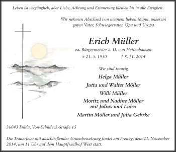 Traueranzeige von Erich Müller 