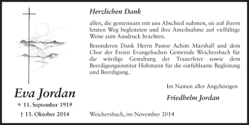 Traueranzeige von Eva Jordan 