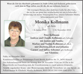 Traueranzeige von Monika Kollmann 