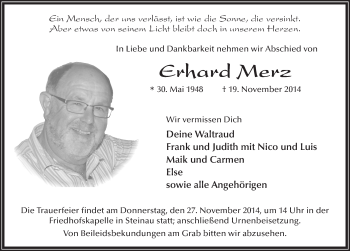 Traueranzeige von Erhard Merz 