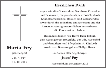 Traueranzeige von Maria Fey 