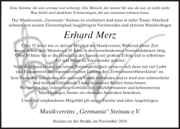 Traueranzeige von Erhard Merz 