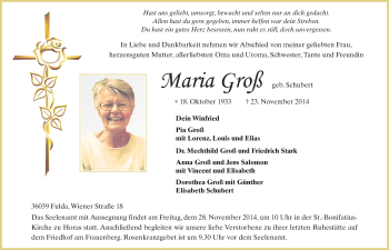 Traueranzeige von Maria Groß 