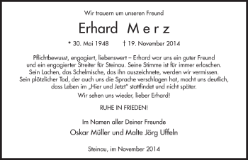 Traueranzeige von Erhard Merz 