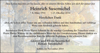 Traueranzeige von Heinrich Susemichel 