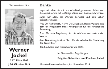 Traueranzeige von Werner Jockel 