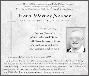 Traueranzeige von Hans-Werner Neuser 