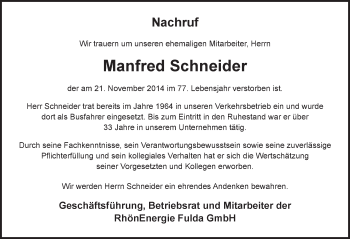 Traueranzeige von Manfred Schneider 