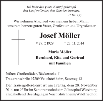 Traueranzeige von Josef Möller 