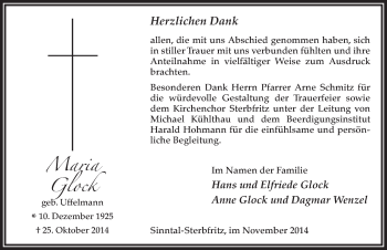 Traueranzeige von Maria Glock 