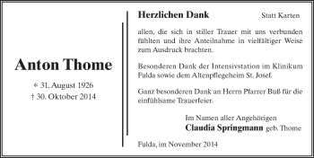 Traueranzeige von Anton Thome 