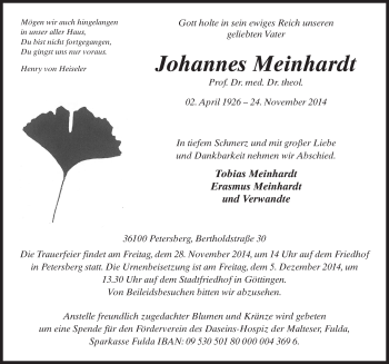 Traueranzeige von Johannes Meinhardt 