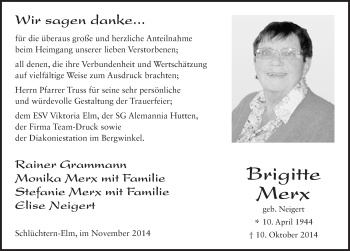 Traueranzeige von Brigitte Merx 