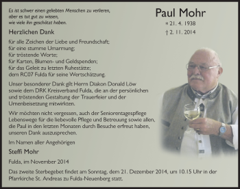 Traueranzeige von Paul Mohr 