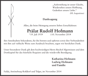 Traueranzeige von Rudolf Hofmann 