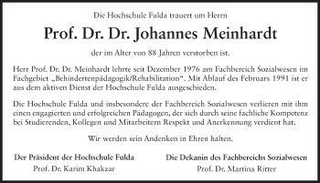 Traueranzeige von Johannes Meinhardt 
