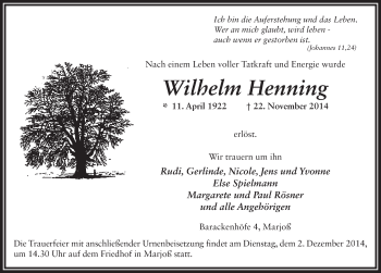 Traueranzeige von Wilhelm Henning 