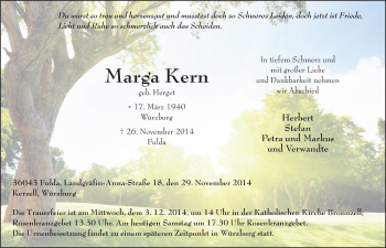 Traueranzeige von Marga Kern 