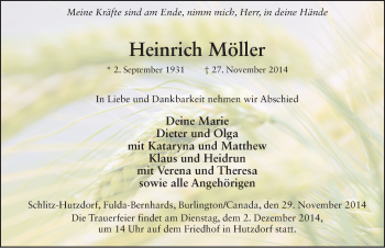 Traueranzeige von Heinrich Möller 