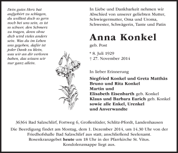 Traueranzeige von Anna Konkel 