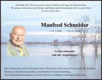 Traueranzeige von Manfred Schneider 
