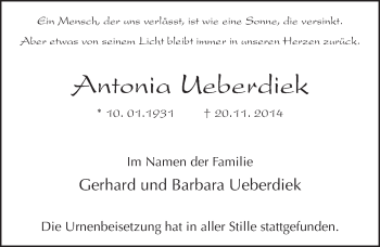 Traueranzeige von Antonia Ueberdiek 
