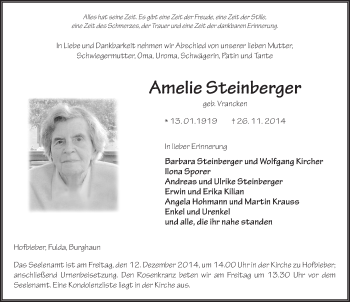 Traueranzeige von Amelie Steinberger 
