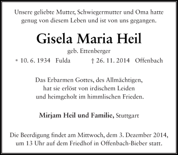 Traueranzeige von Gisela Maria Heil 