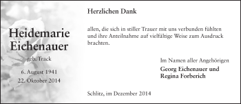 Traueranzeige von Heidemarie Eichenauer 