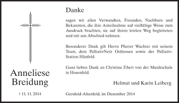 Traueranzeige von Anneliese Breidung 
