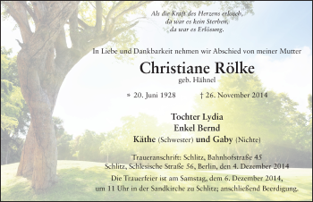Traueranzeige von Christiane Rölke 
