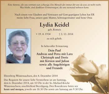 Traueranzeige von Lydia Keidel 