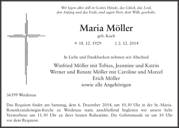 Traueranzeige von Maria Möller 
