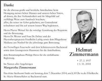 Traueranzeige von Helmut Zimmermann 