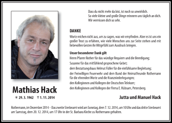 Traueranzeige von Mathias Hack 