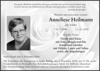 Traueranzeige von Anneliese Heilmann 