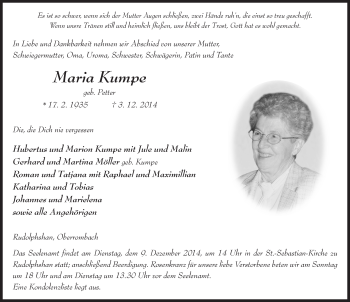 Traueranzeige von Maria Kumpe 