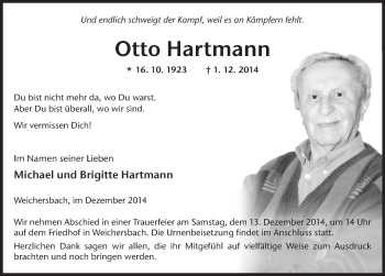 Traueranzeige von Otto Hartmann 