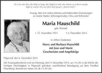 Traueranzeige von Maria Hauschild 