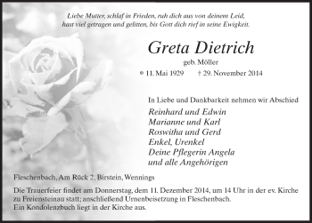 Traueranzeige von Greta Dietrich 