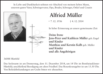 Traueranzeige von Alfried Müller 