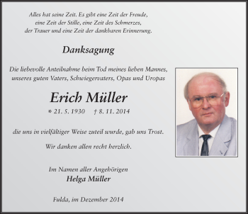 Traueranzeige von Erich Müller 