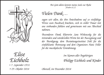 Traueranzeige von Elise Eichholz 