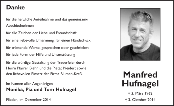 Traueranzeige von Manfred Hufnagel 