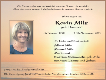 Traueranzeige von Karin Milz 